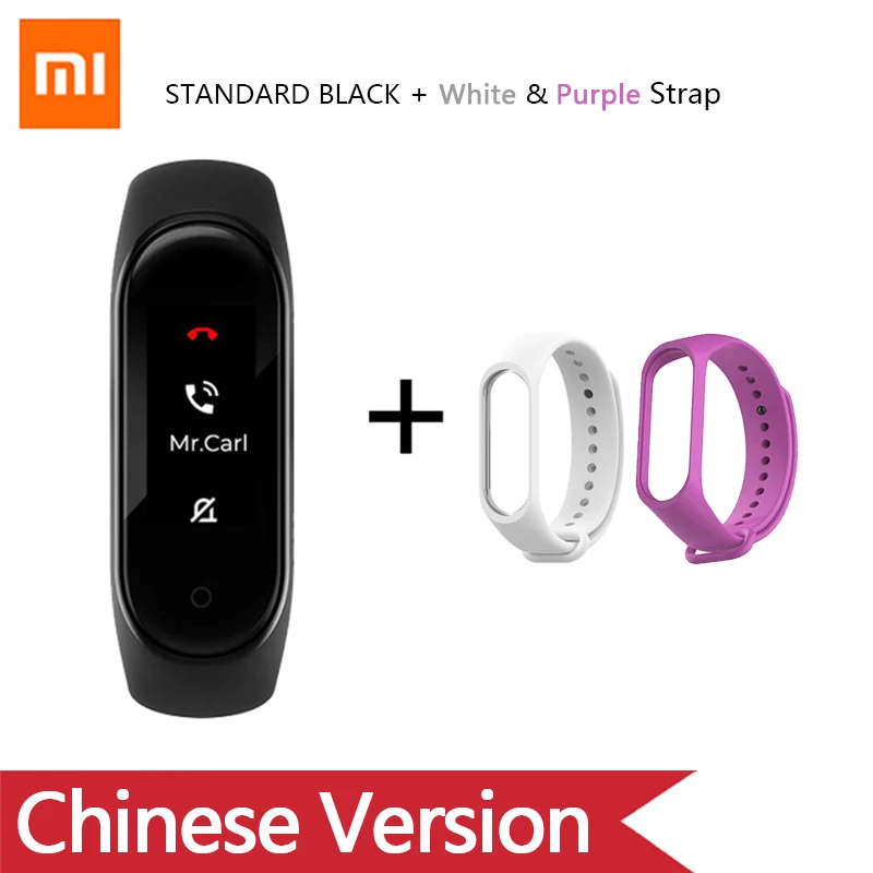 Ad WhitePurple Strap Умный Браслет OriginalXiao mi Band 4 на английском, испанском и русском языках, 3 цвета, AMOLED экран, mi band 4, Smartband, fitness Traker - Цвет: Ad WhitePurple Strap
