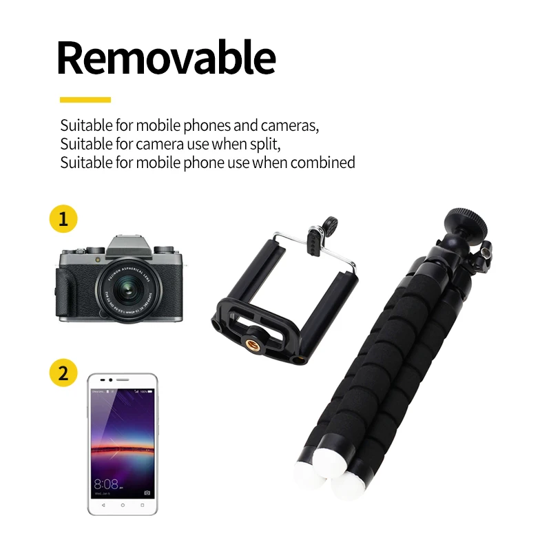 1pcs Mini Flexible Holder Sponge Octopus Tripod Bracket For Mobile Phone Camera Portable Stable Non-slip Selfie Stand Monopod |