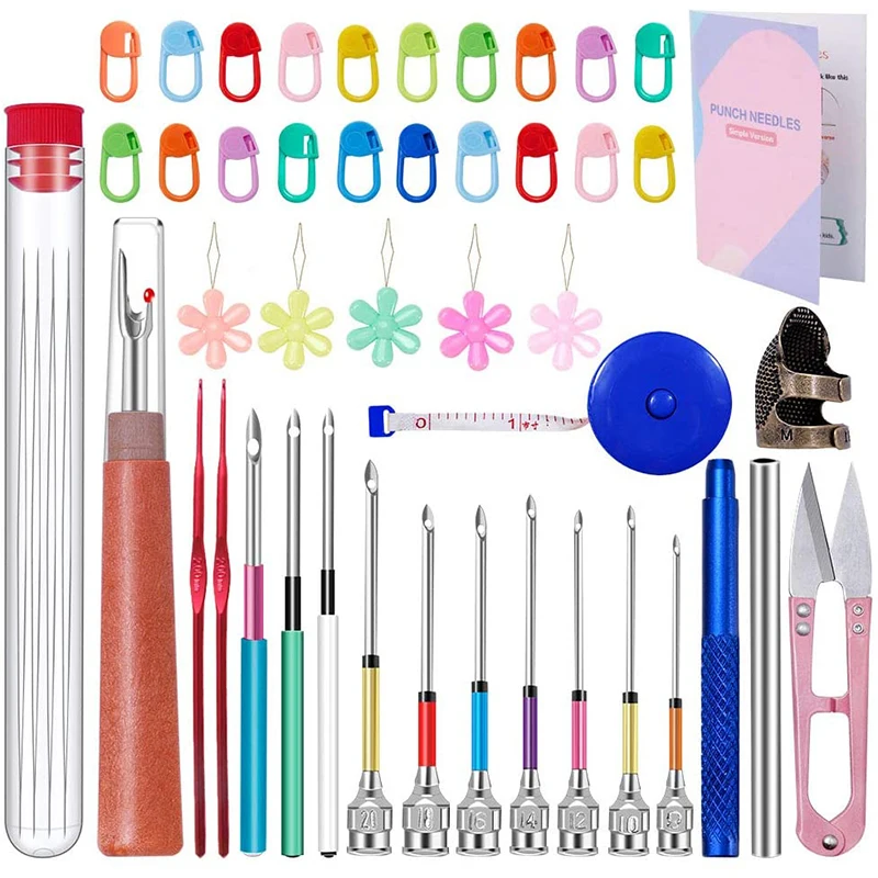 RORGETO Punch Needle Set 43 Pcs Punch Needle Embroidery Kit with Seam Ripper Threader and Beading needles for Embroidery Craft