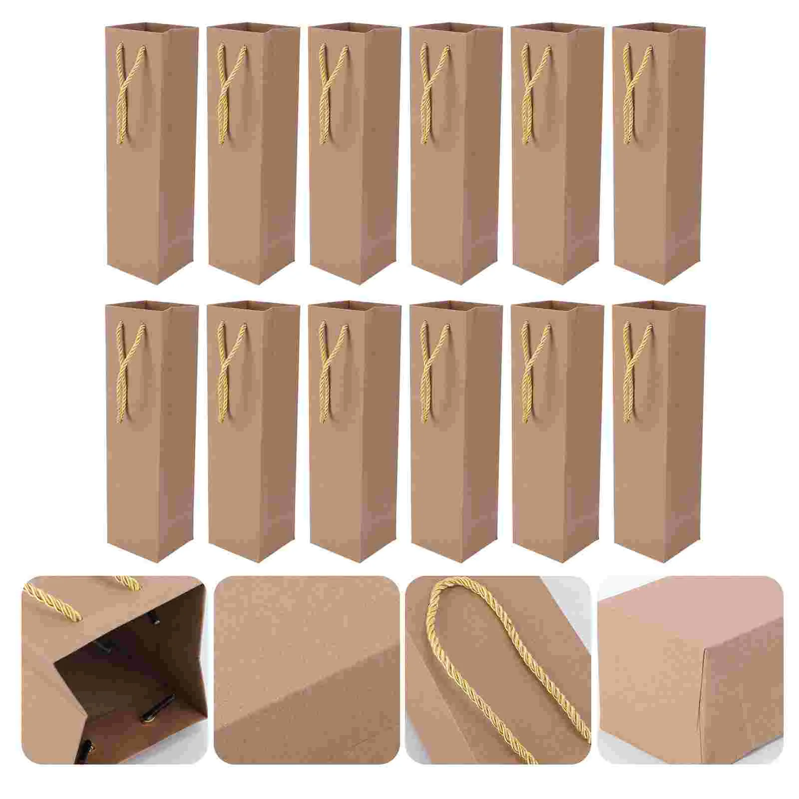 

12 Pcs Kraft Paper Bottle Bag Single Red Bag Quality Tote Bags with Handle - 9.5x9x35cm (Yellow)
