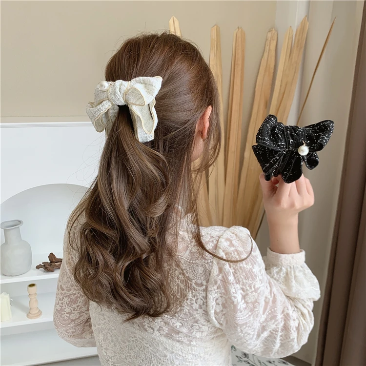 

Korean Sweet Japanese Lattice Big Bow Banana Clip Vertical Clip Ponytail Clip Hair Clip Headdress Women