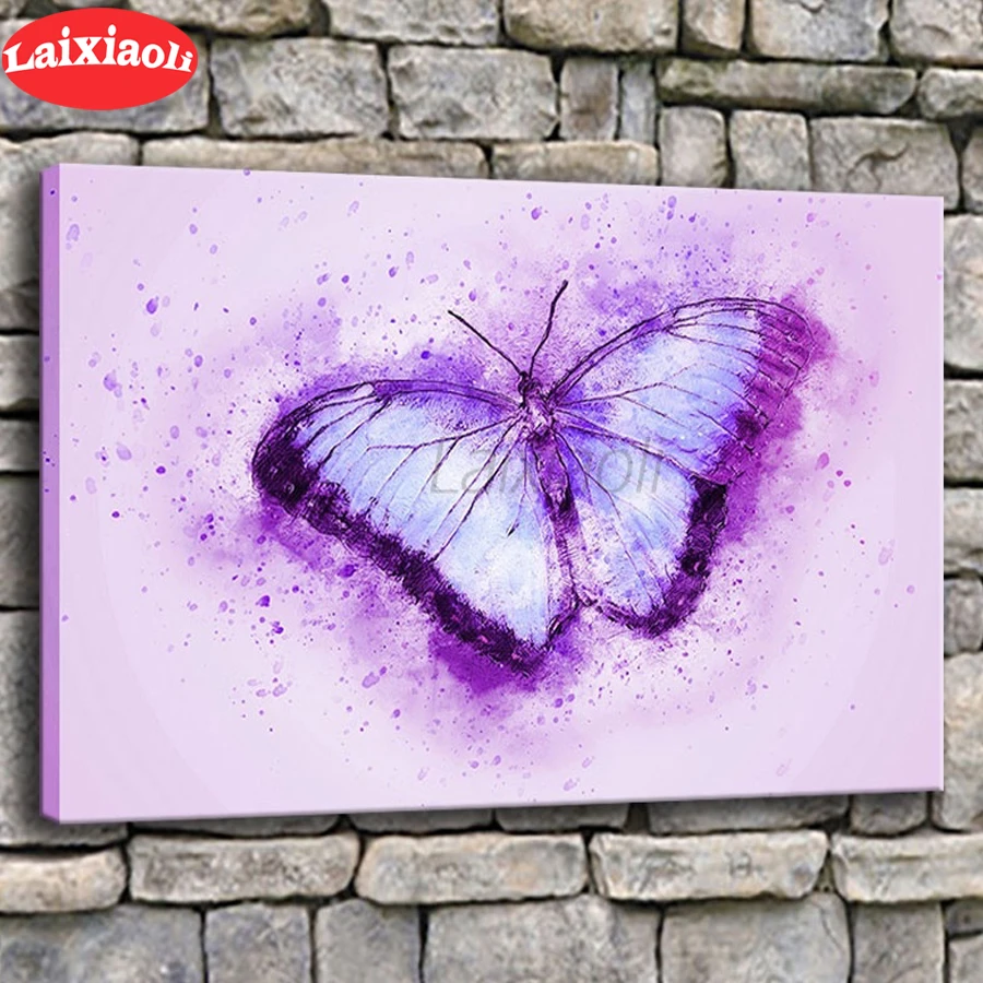 

3D Rhinestone painting Watercolor Abstract Purple Butterfly cross stitch embroidery diamond painting mosaic full drill diy decor