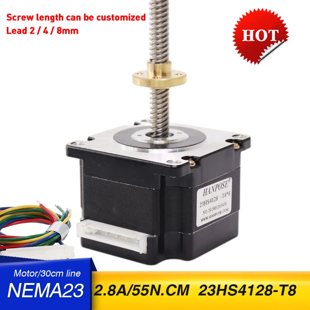 Винтовой шаговый двигатель nema23 2 8 а 55 Н. См 23hs4128-t8-300 мм + Медная гайка свинец 2/4/8 для