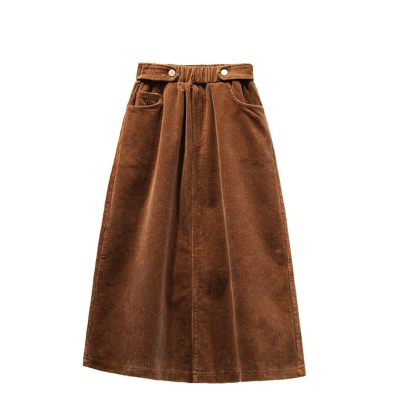 

5xl Spring 2021 Plus Size Loose A-line Skirt Corduroy High Waist Mid Skirt Women Winter Autumn Black Skirts Femme