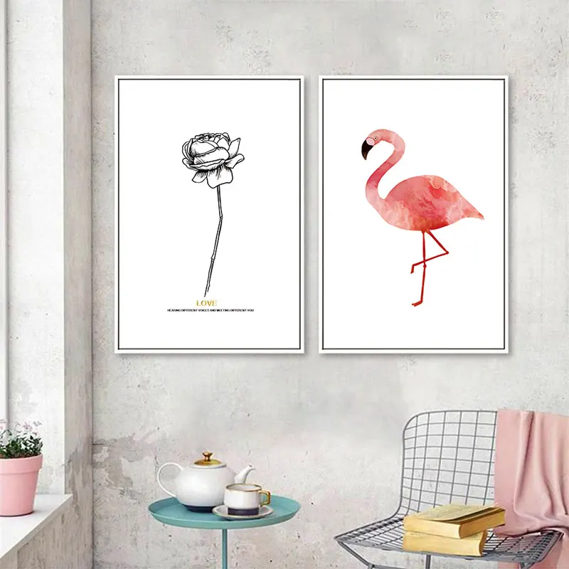 Настенный художественный постер с розовым фламинго скандинавский абстрактный