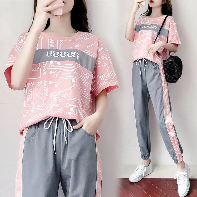 

Sports leisure suit women summer 2021 new summer women's fashion sweater two-piece running suit