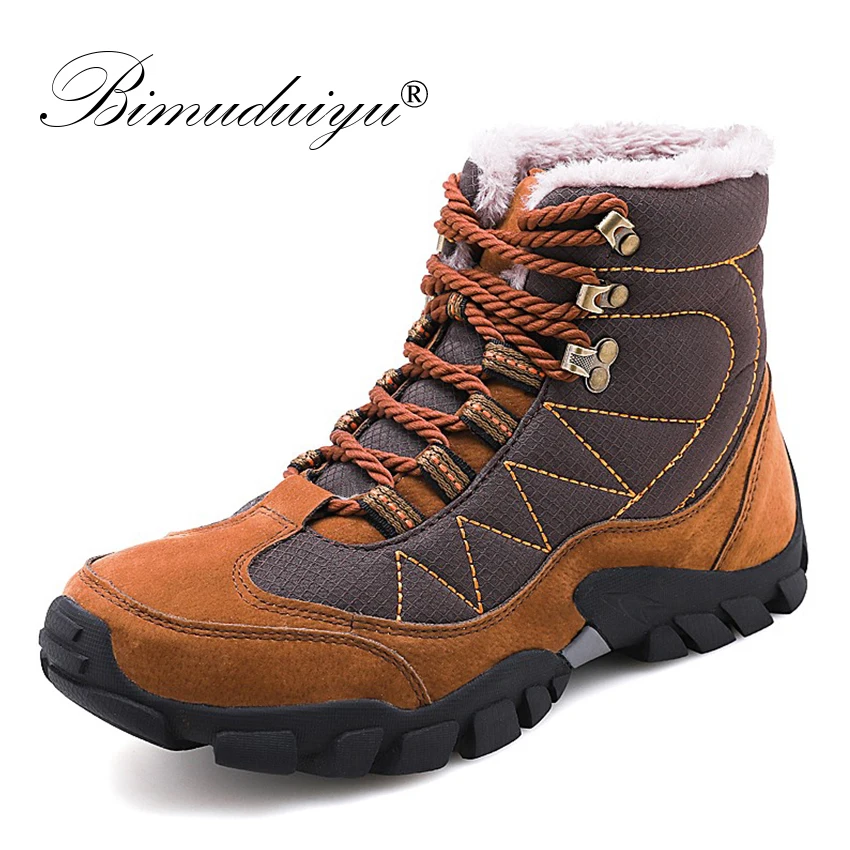 

Мужские зимние ботинки BIMUDUIYU, новая мужская обувь, зимние ботинки с мехом, теплые ботинки для снега, Рабочая обувь на платформе, Нескользящие...