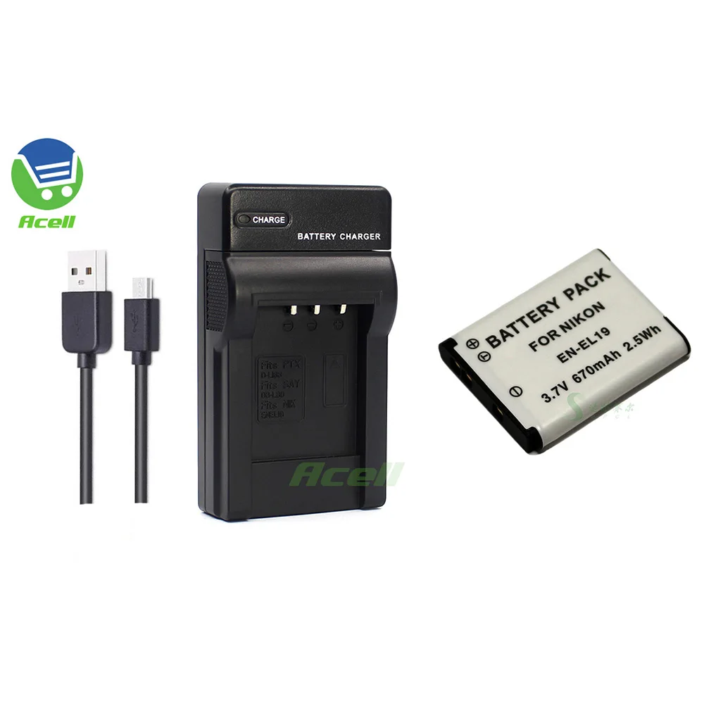 EN-EL19 аккумулятор + зарядное устройство USB для камеры Nikon COOLPIX A100 S6400 S4400 S4200 S4150 S3400 S3300