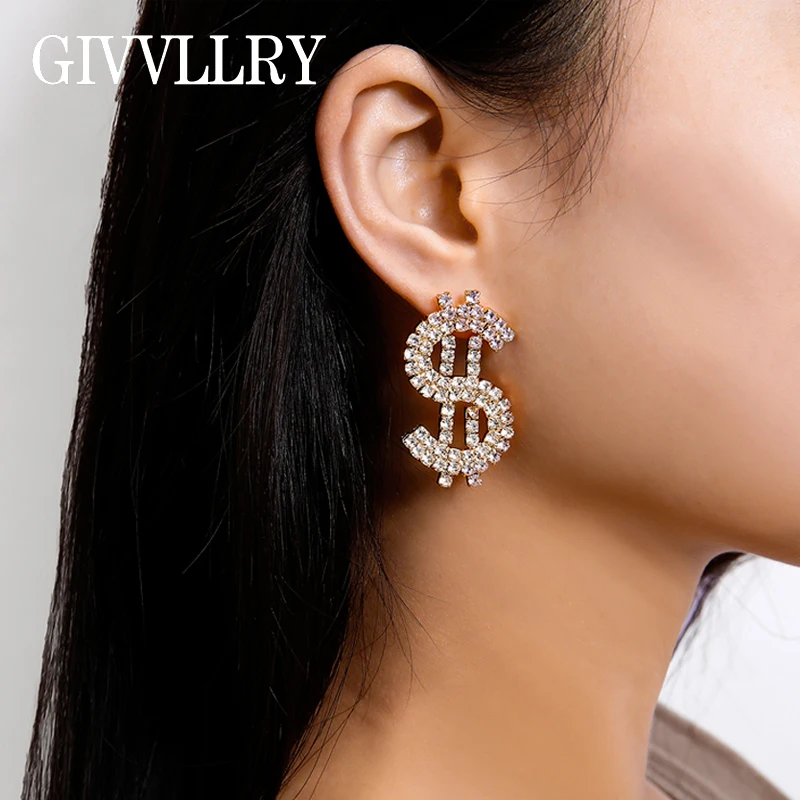 Женские серьги-гвоздики с золотыми и геометрическими буквами стразы в форме