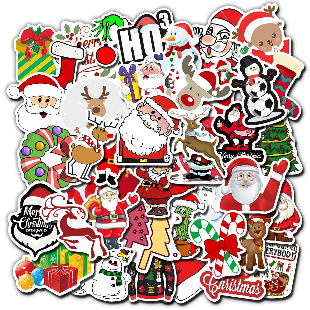 

50pcs Christmas Stickers for Laptop Waterproof Skateboard Scrapbook Suitcase Sticker