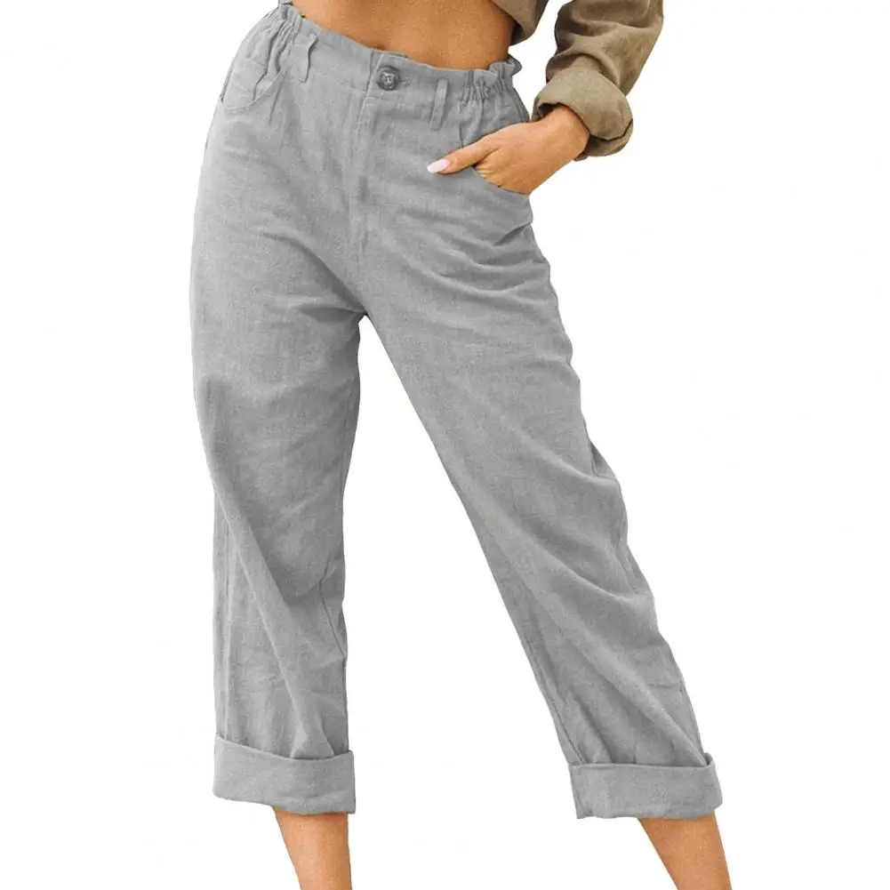 

Fashion Elastic Waist Woman Pants Solid Color Casual High Waist Breathable Straight Loose Casual Trousers Ladies Clothing