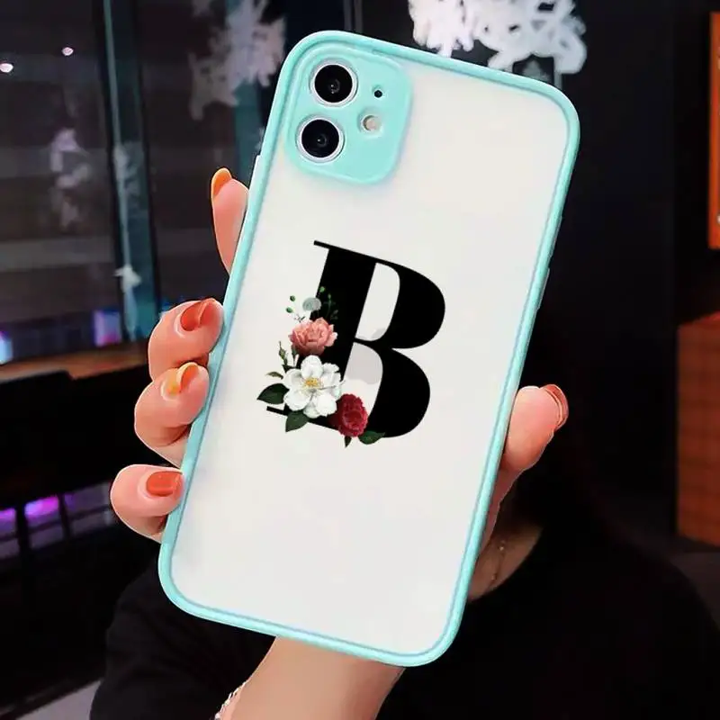 

Alphabet Letter flower Phone Cases Matte Transparent for iPhone 7 8 11 12 s mini pro X XS XR MAX Plus cover funda shell