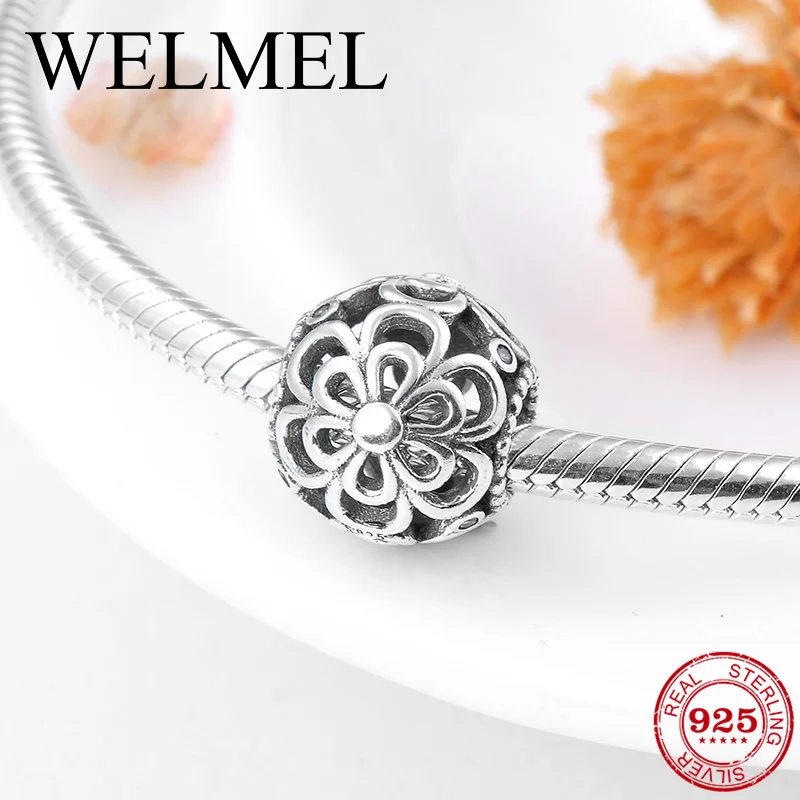 Новая мода 925 стерлингового серебра полые цветочные бусины подходят
