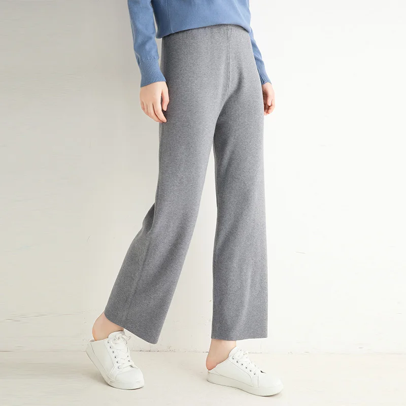 Women's wide leg pants high waist drape 2020 new slim and versatile straight loose casual knitted warm pants