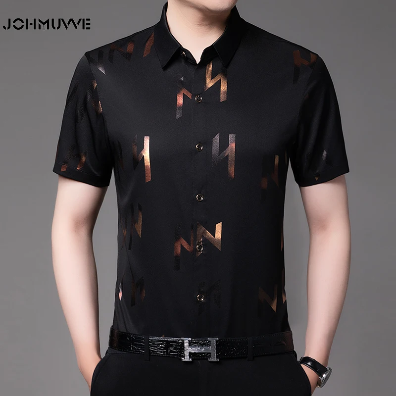 

JOHMUVVE Plaid Shirt Men's Casual Business Short Sleeve Shirt Baju Kemeja Korean Formal Office Shirts Men tshirt T-shirt
