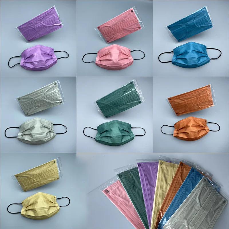 

50pcs Adult Mask Disposable Morandi Gradient Color Facemask 7 Colors Independent Packaging 3-layer Protective Masks Mascarillas