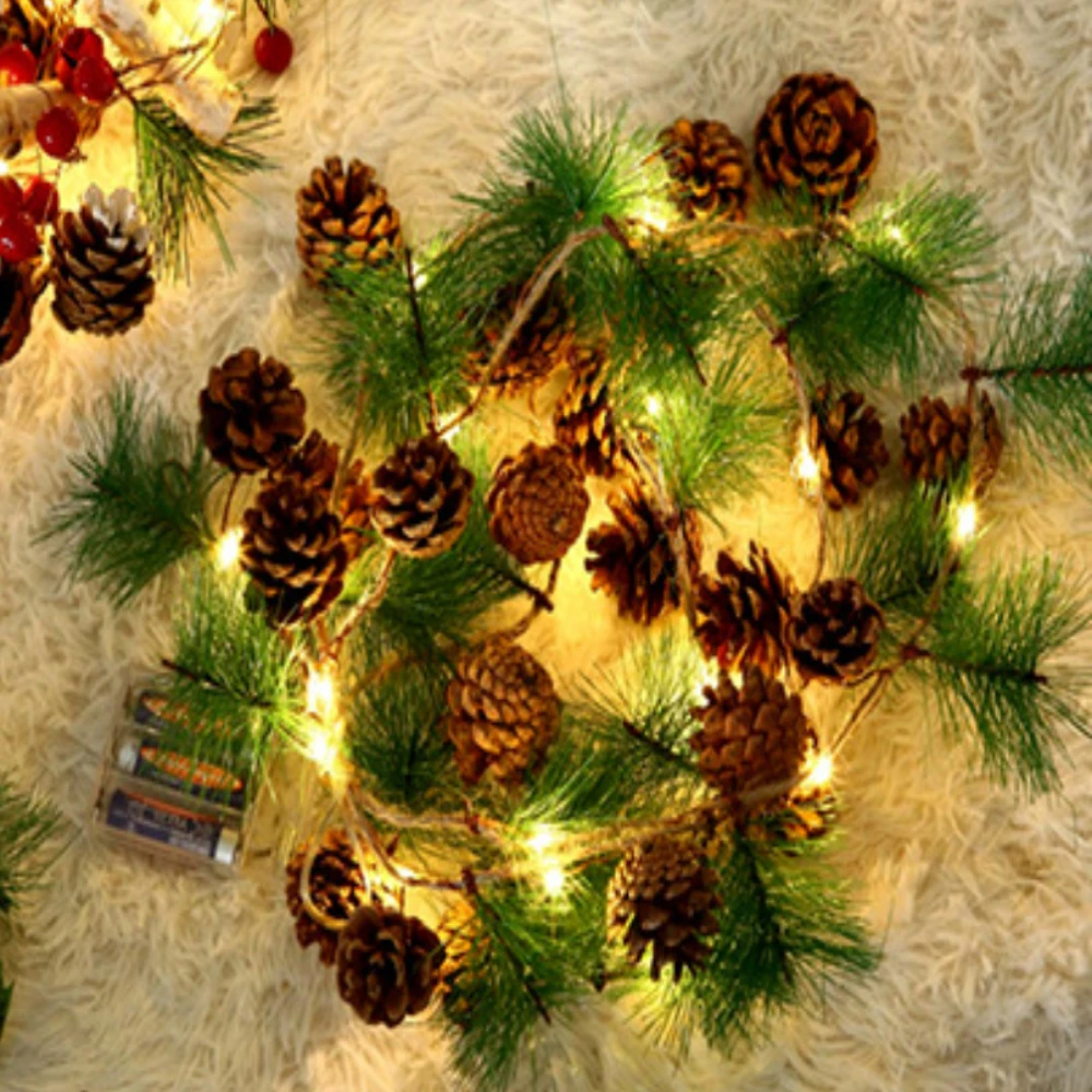 

10 LED Christmas Wreath Pine Needles Pine Cone Fairy String Lights Battery Powered Xmas Tree New Year Home Party Decoration