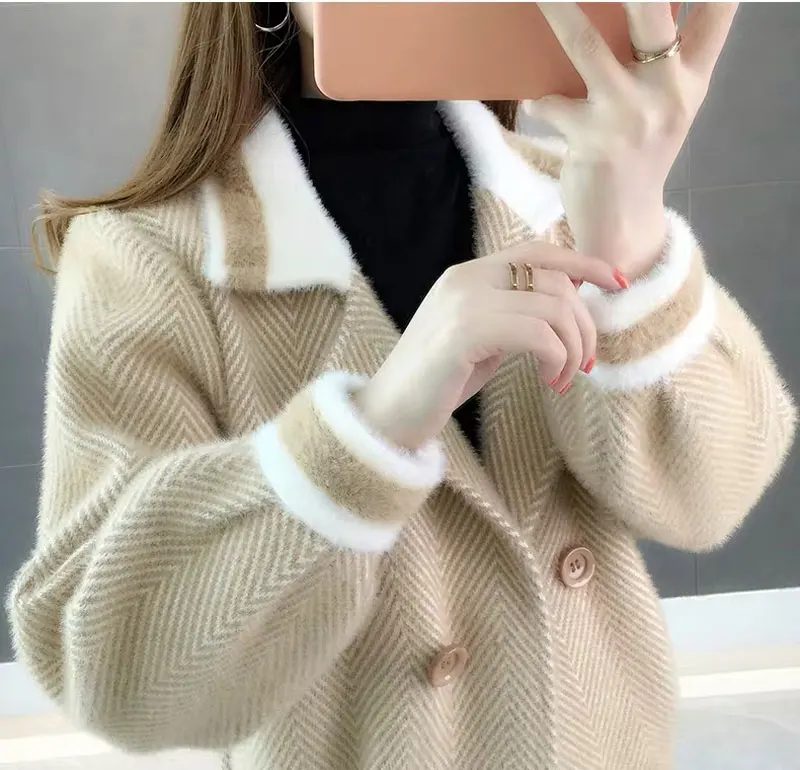 DISIMAN теплое пальто с имитацией норки nap Новый Кардиган Женский Плюс Размер