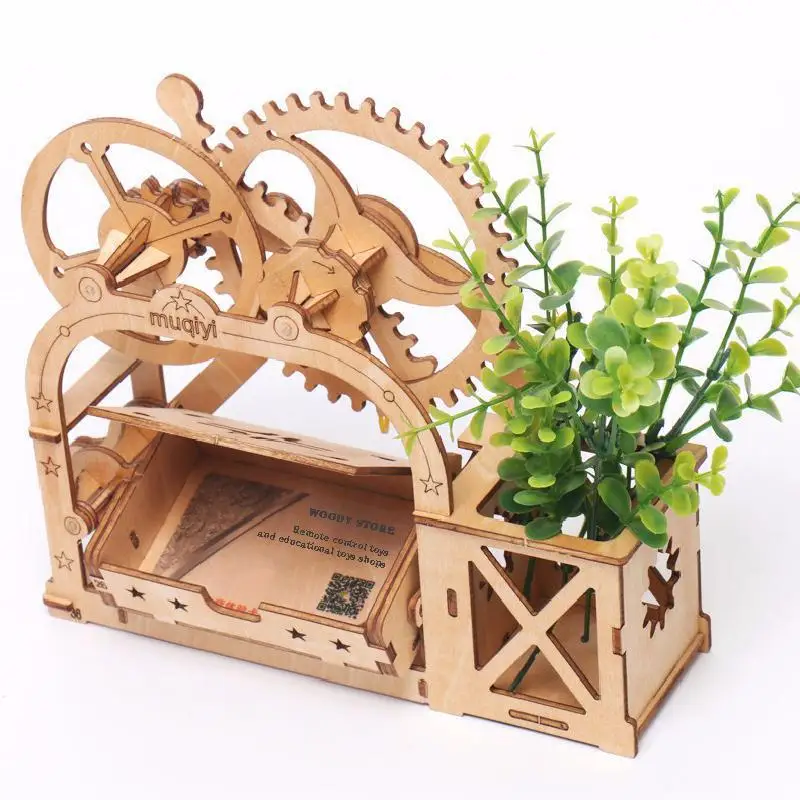 Деревянная Механическая ручка бочка для визиток коробка трансмиссии детская