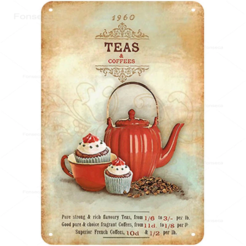 Винтажные кофейные десерты металлические знаки современная минималистичная