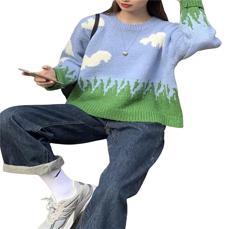 Женские повседневные свободные свитера с круглым вырезом вязаные пуловеры