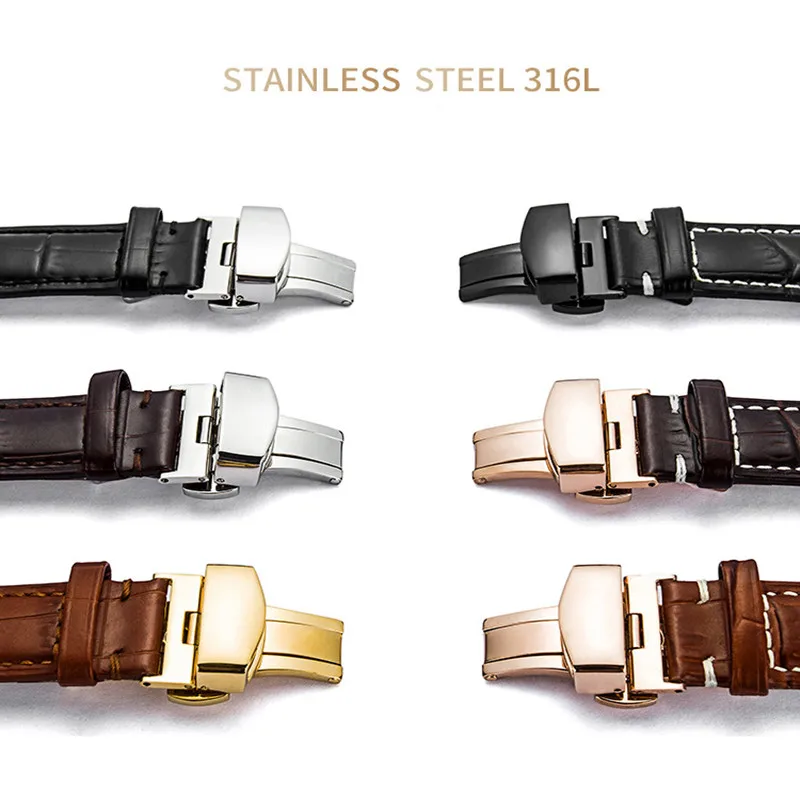 Ремешок из воловьей кожи для наручных часов Двойная застежка-бабочка бамбуковый