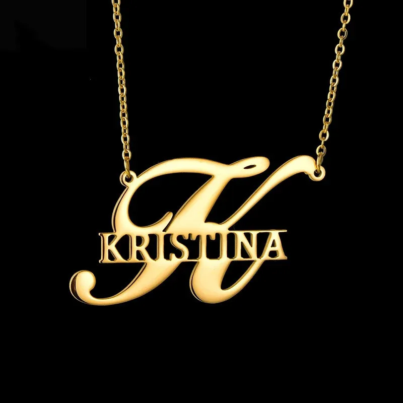 

Customized Name Necklace Big First Letter With Name Personalized Name Necklaces Pendants Jewelry Nameplate Choker Necklace Gifts