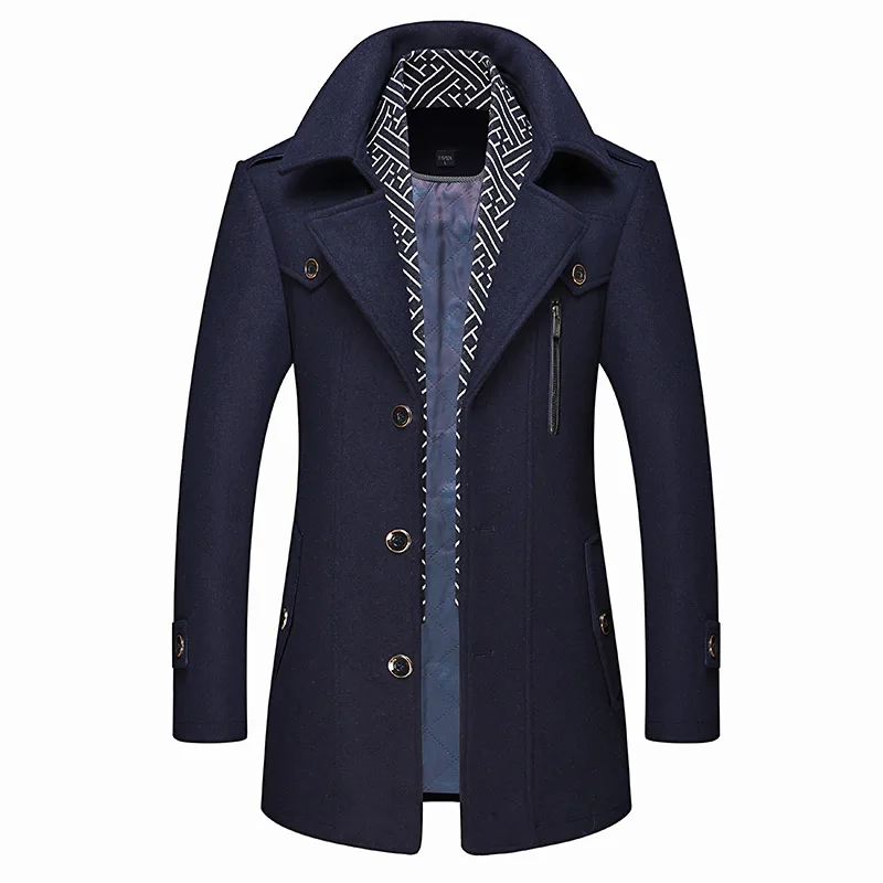 Зимнее мужское шерстяное пальто 2019 Новая мода умный бизнес Черное длинное 4XL |