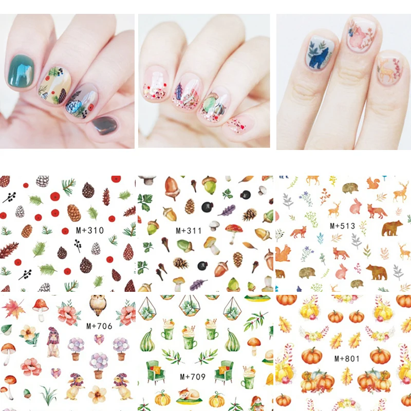 1 лист наклейки для ногтей цветы кленовые листья Тыква смешанные узоры