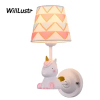 Modern Resin Doll Wall Lamp Lovable Fabric Cartoon Sconce Nursery Kids Bedroom Kindergarten Creative Horse Bear Elephant Light