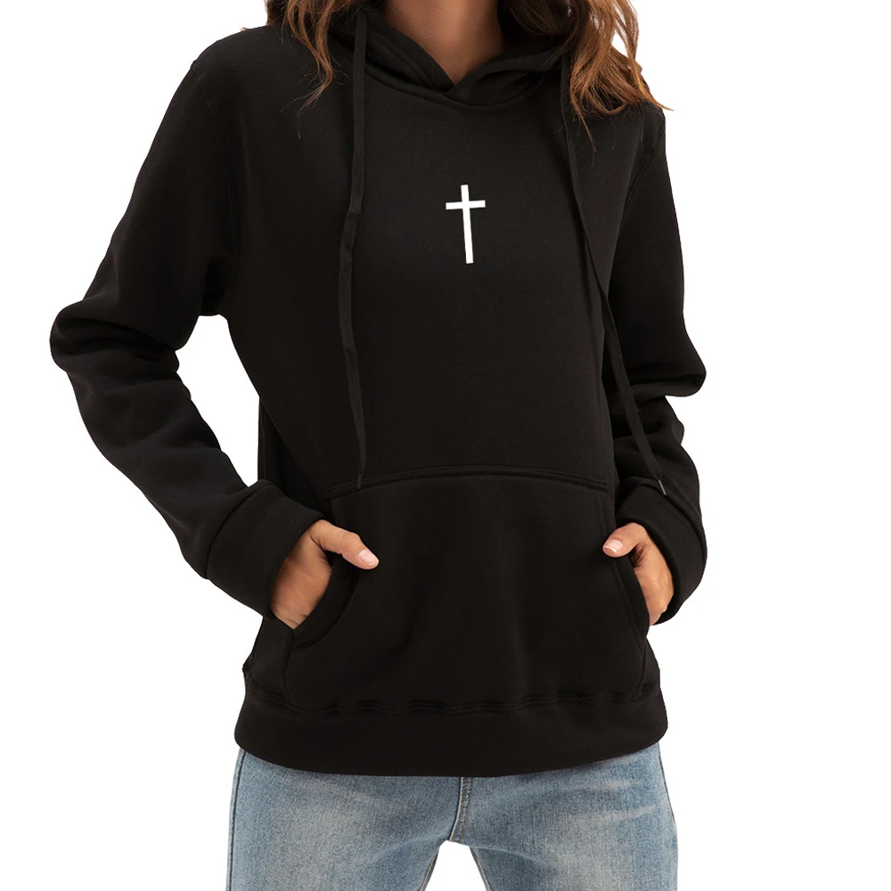 

Женская толстовка с капюшоном и принтом «Крест Иисуса»