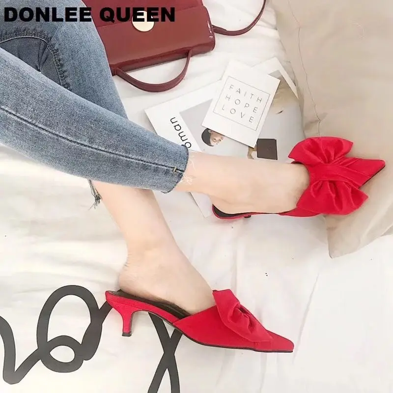 2020 весенние тапочки женские босоножки в горошек модная женская обувь с бантом