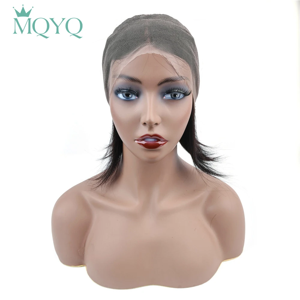 MQYQ короткий боб парики 13*4 Кружева Фронтальные парики малазийские не Реми прямые Кружева Фронтальные человеческие волосы парики с детскими волосами натуральный цвет