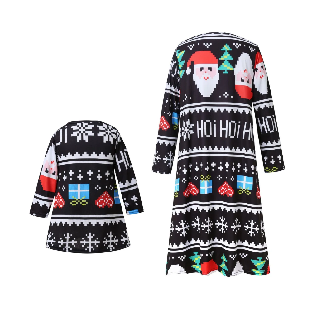 Зимнее длинное платье с длинным рукавом Санта Клаусом для рождественской дочери