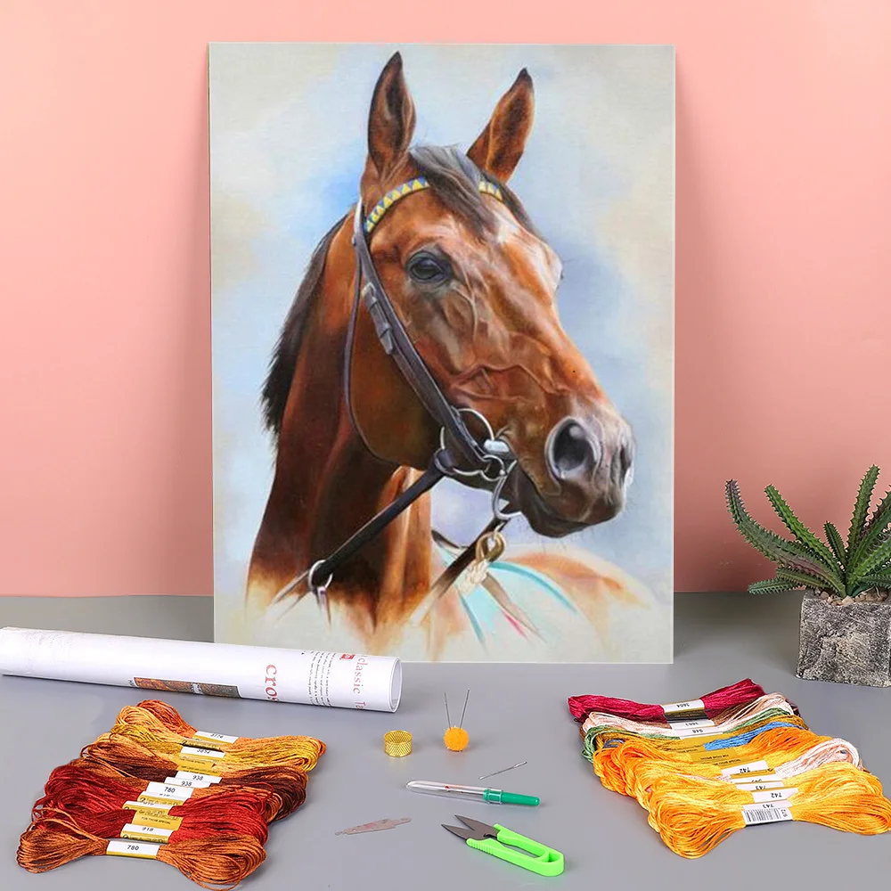 

Вышивка крестиком 11CT с принтом «Лошадь»