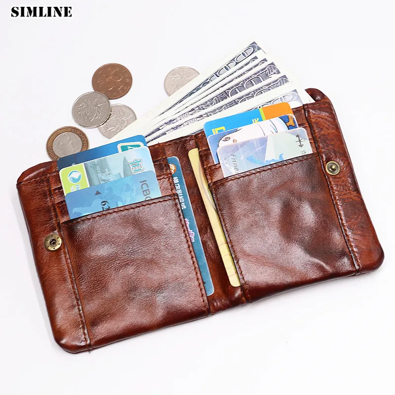 

2021 Genuine Leather Wallet For Men Male Vintage Cowhide Short Bifold Men's Purse Card Holder With Zipper Coin Pocket Money Bag