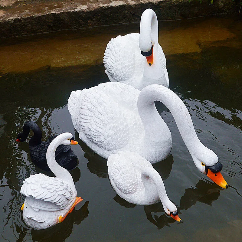 Resin Floating White Black Swan Outdoor Garden Pond Fish Tank Decorative Swimming Swan Sculpture For Garden Decor Ornament