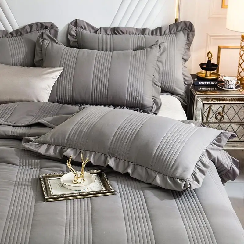 

40 White Soft 100% Washed Cotton Ruffle Bedspread Coverlet Bed Cover Set Blanket Summer Quilt Bed sheet Pillowcase Bedding Set