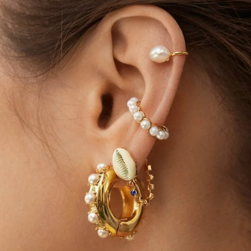 

Bohemian Imitation Pearls Ear Cuff For Women Girl Trendy Round Small Clip Earrings NO Piercing Gold Metal Wedding Jewelry Bijoux