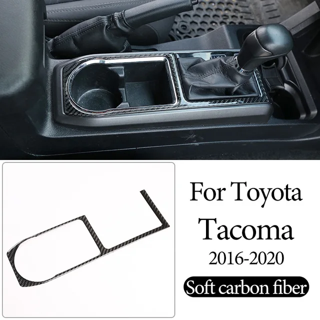 

Interior Accessory 100% Soft Carbon Fiber Car Center Gear Shift Cup Holder Decorator Panel Cover Trim For Toyota Tacoma 2016-20