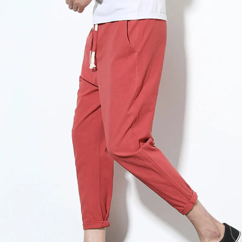 Мужские брюки-карандаш из полиэстера и хлопка повседневные тонкие брюки до