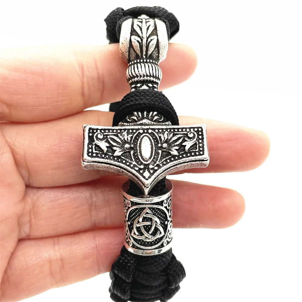 

Medieval Retro Thor Hammer Charm Paracord Bracelet Handmade Jewelry Vikings Accessories