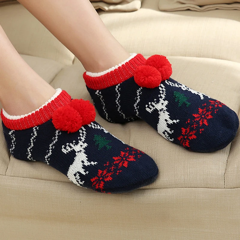Рождественские шерстяные носки для пола из ягненка и бархата нескользящие с