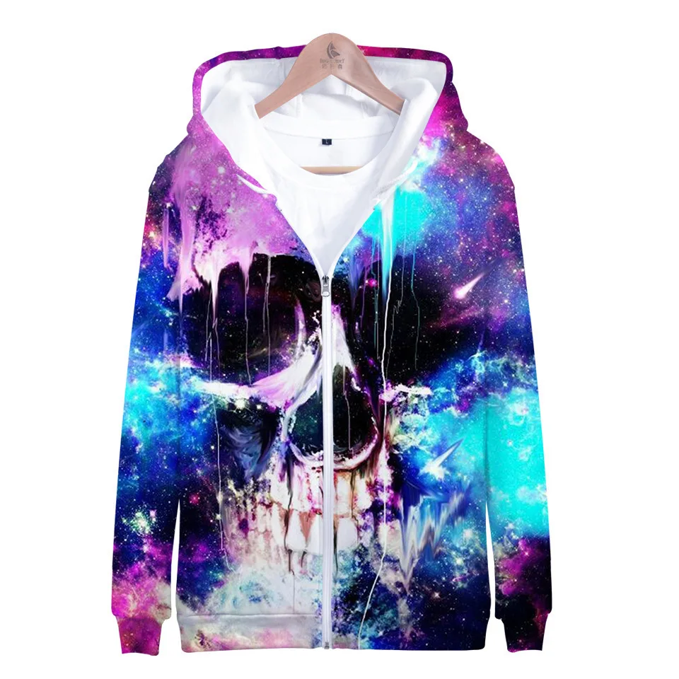 

2020 3D Print Skull zipper Jacket Keep Hip hop Sweatshirt Closing sleeves Coat Hoodies Men/Women Streetwear Tops