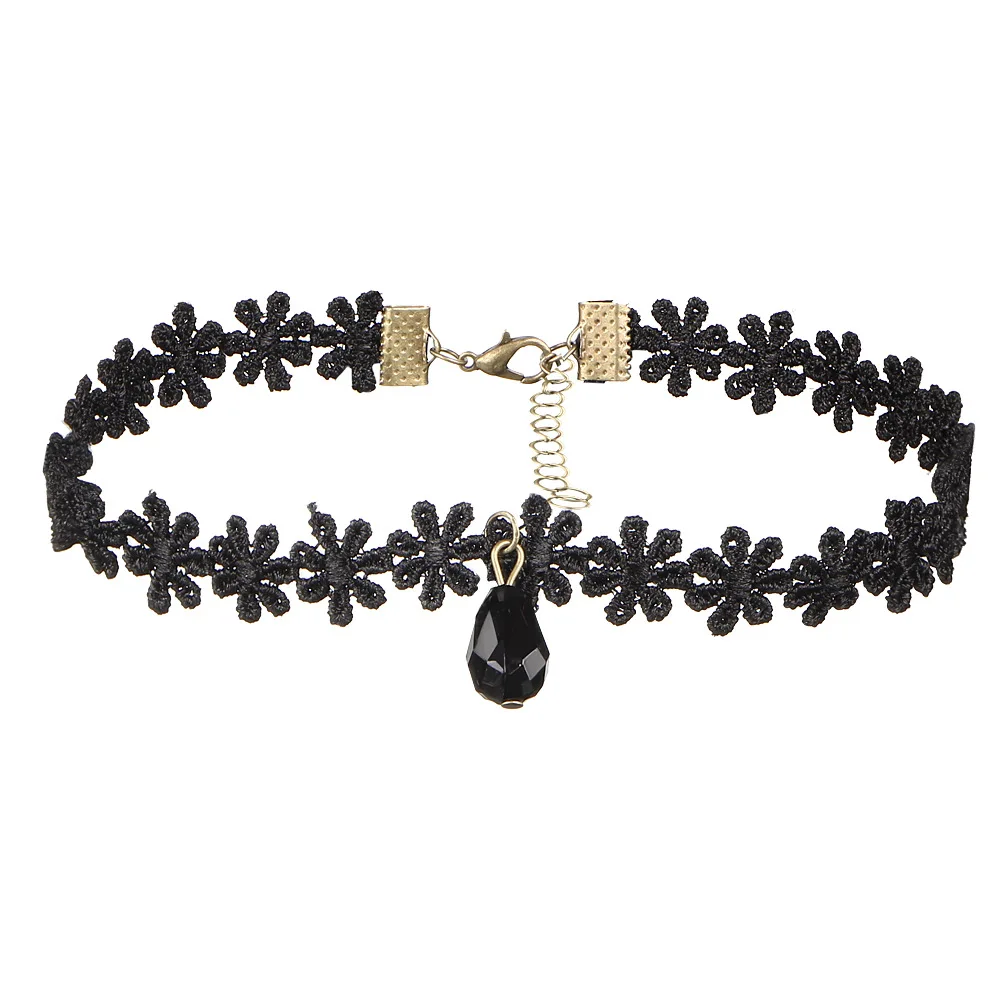 

10Pcs/set zircon Gothic Punk Style Velvet Tattoo Lace Choker Long Black Choker Collar Necklace Pendant Jewelry Women Party gift