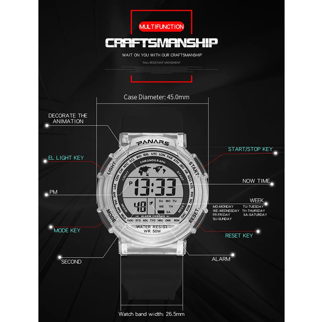 

Wristwatch With Alarm Clock LED Watch Waterproof Women Colorful Luminous Student Couple Sports Electronic Watch horloge dames