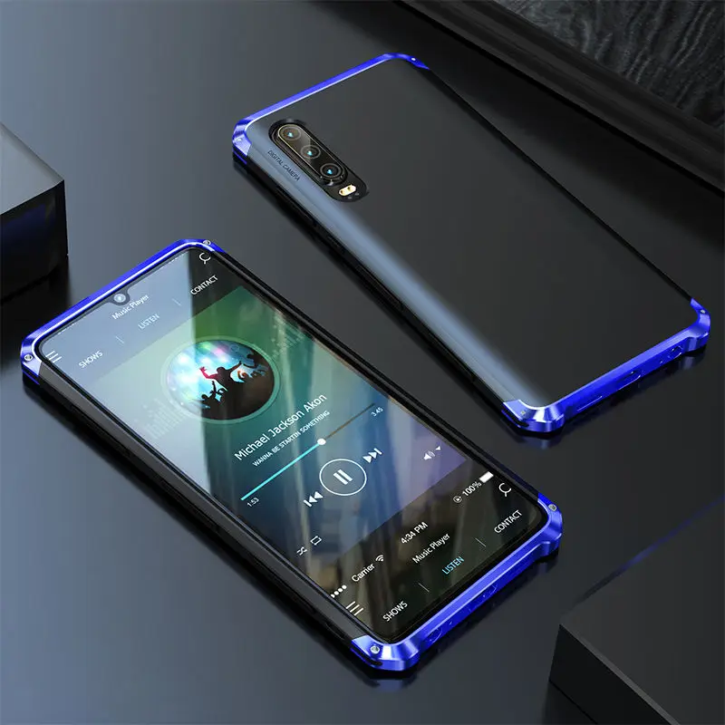 Black Blue Алюминиевый металлический чехол для телефона huawei P30 Pro, противоударный защитный жесткий чехол из поликарбоната для задней панели huawei P 30, чехол huawei P30Pro, чехол - Цвет: Black Blue