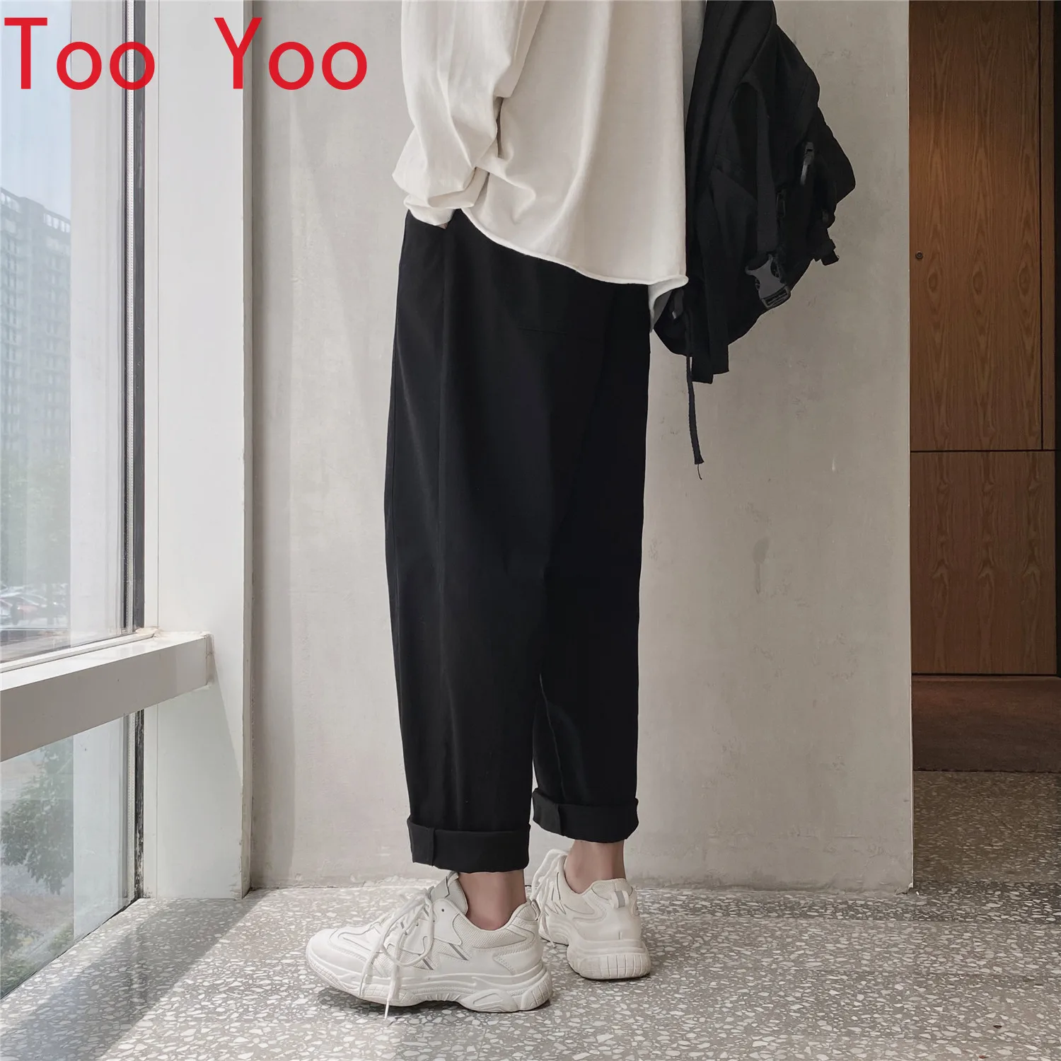 

Pants men spring and autumn pure cotton Japanese slacks popular logo straight leg trousers for men go with casual pants men