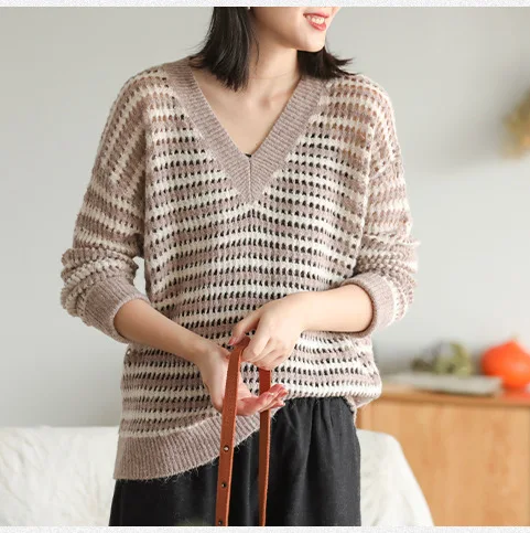 Женский свитер осень зима вязанный выдолбленный пуловер 2019 новые женские топы