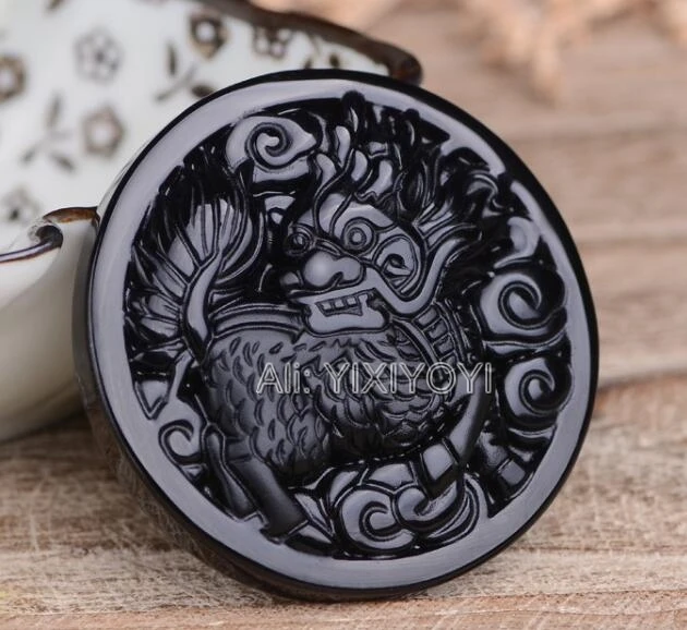 Прямая поставка, натуральный черный обсидиан ручной работы, резная китайская искусственная счастливая амулетная Подвеска + ожерелье с черными бусинами, модные ювелирные изделия